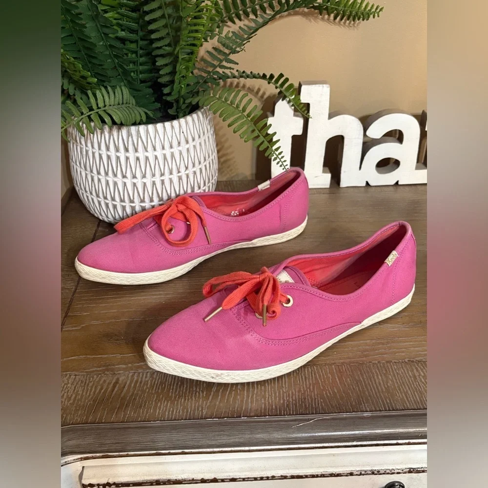 Keds x Kate Spade New York Champion sneakers in hot pink canvas with coral laces